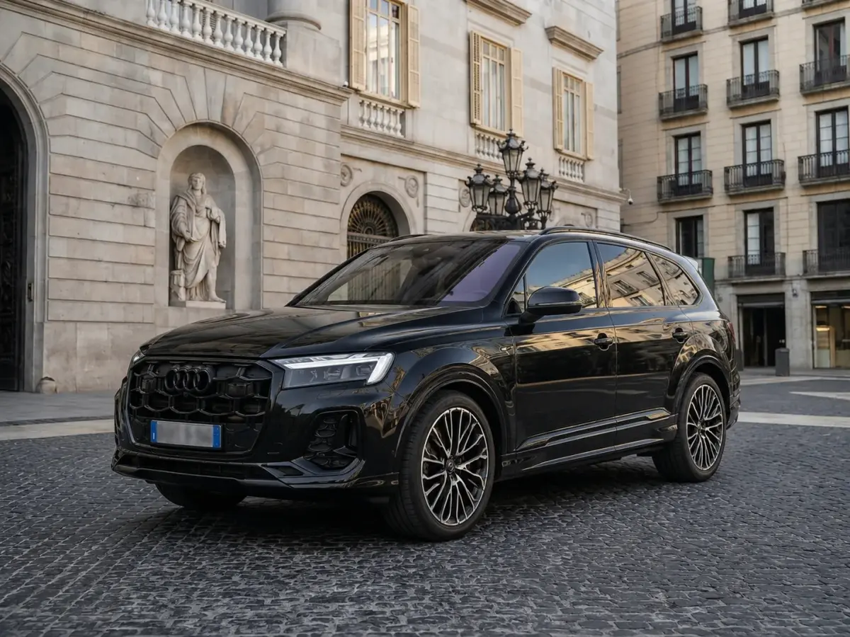 Audi Q7 50 TDI S-Line Edition 2025, side profile — Zurich Luxury Car Rental, Zurich. Audi Q7 50 TDI S-Line Edition in Zurich The Audi Q7 50 TDI S-Line Edition is available…
