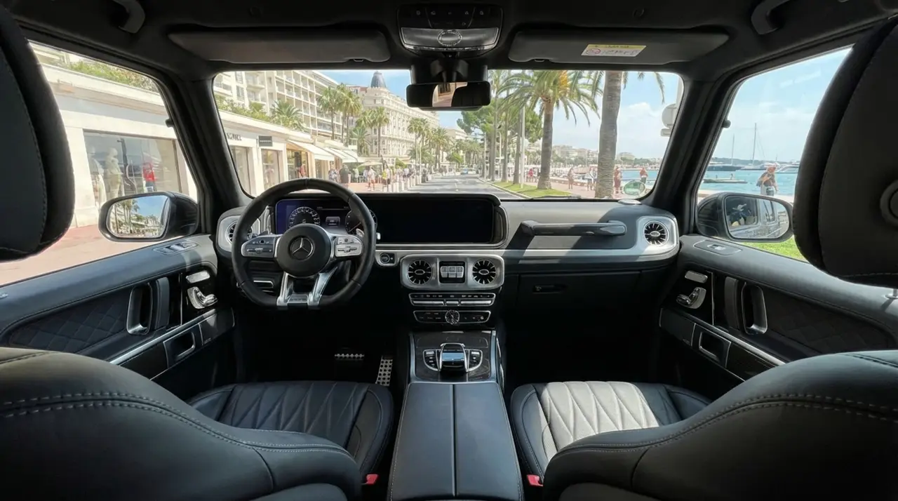 Mercedes Benz G63 2023, interior — Zurich Luxury Car Rental, Zurich. Mercedes Benz G63 in Zurich The Mercedes Benz G63 2023 is available to rent in Zurich as…