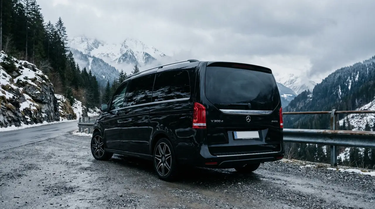 Mercedes Benz V300 8 seats 2025, front view — Zurich Luxury Car Rental, Zurich. Mercedes Benz V300 8 seats in Zurich The Mercedes Benz V300 8 seats is available to rent…