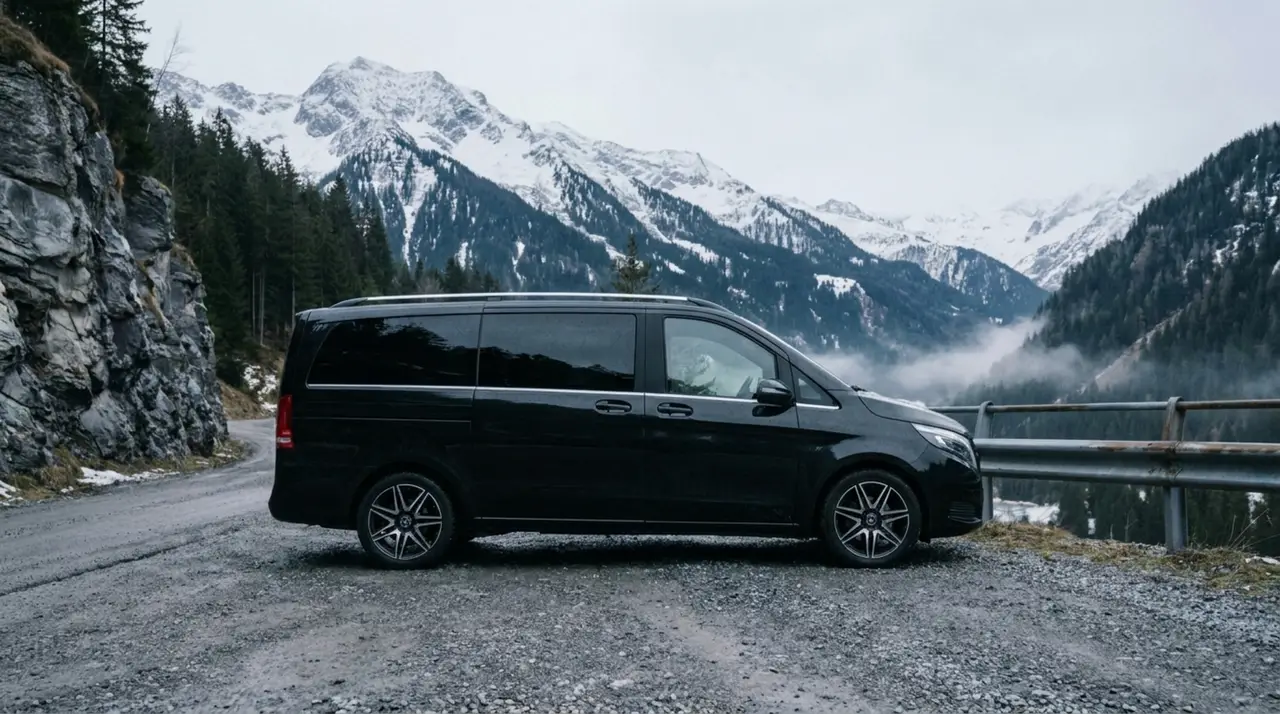 Mercedes Benz V300 8 seats 2025, rear view — Zurich Luxury Car Rental, Zurich. Mercedes Benz V300 8 seats in Zurich The Mercedes Benz V300 8 seats is available to rent…
