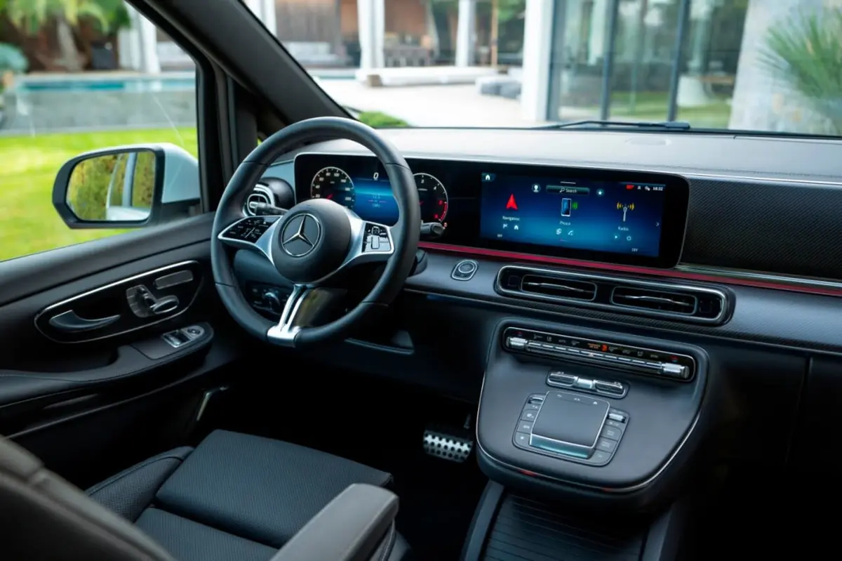 Mercedes Benz V300 8 seats 2025, dashboard — Zurich Luxury Car Rental, Zurich. Mercedes Benz V300 8 seats in Zurich The Mercedes Benz V300 8 seats is available to rent…