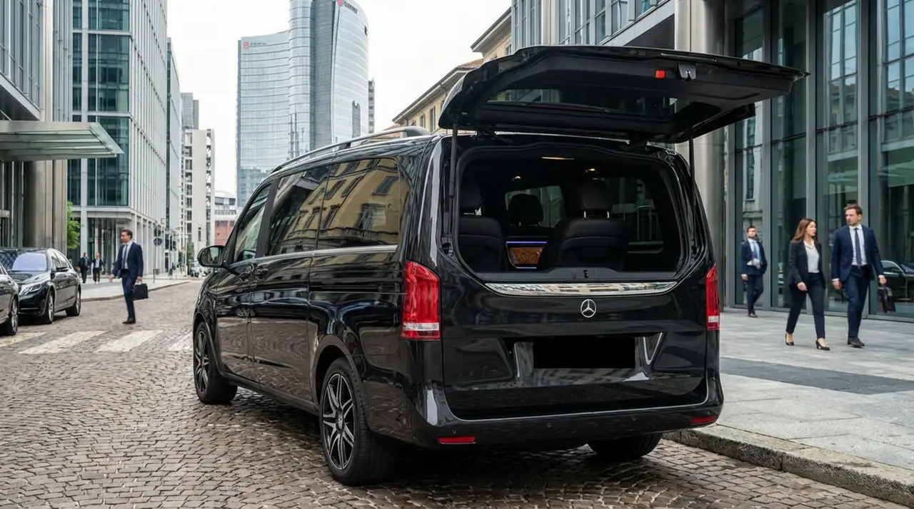 Mercedes V Class 2026, rear view — Zurich Luxury Car Rental, Zurich. Mercedes Benz V Class in Zurich The Mercedes V Class 2026 is available to rent in Zurich…